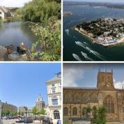 Clockwise from left: Sutton Poyntz, Sandbanks, Sherborne Abbey and Queen Mother Square
