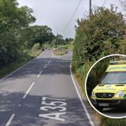 A357 at Bagber Streetview with ambulance stock footage