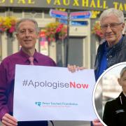 LGBT+ campaigner Paul Tatchell with the late Paul O'Grady received an apology for Dorset Police boss Amanda Pearson (inset)