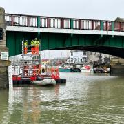 Dorset Council engineers inspecting Weymouth Town Bridge this week