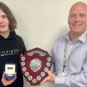the presentation of an award from the British Computer Society to former Weymouth College student Ewan Gordon