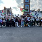 Protesters gathered at the Jubilee Clock in Weymouth last night (May 7)