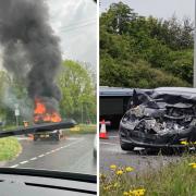 Two cars burst into flames in seperate crashes causing chaos on Dorset's roads