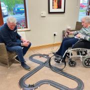 Joy racing Mike Wilds on the Scalextric track