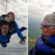 Margaret Stone and Daniel Brown skydive