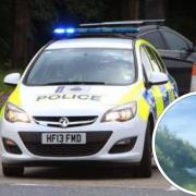 A car has been pictured damaged and covered in police tape along the Weymouth Relief Road