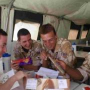 Soldiers receiving gifts in Afghanistan