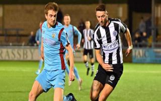 Harry Burns, left, when playing for Weymouth    Picture: BRIAN ROSSITER
