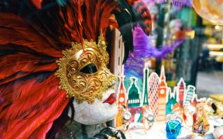 Mardi Gras mask and decorations