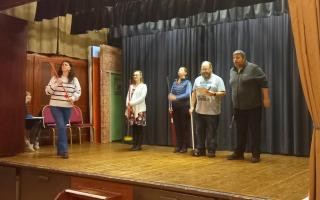 performers rehearsing the panto to be performed at Broadmayne village hall