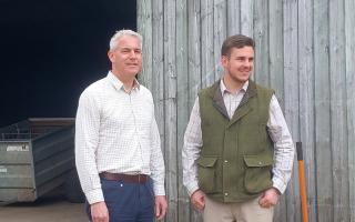 Environment minister MP Steve Barclay with west Dorset farmer Harry Coutts
