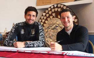 Tom Bearwish, right, has become the third striker to sign for Weymouth this season Picture: MARK PROBIN