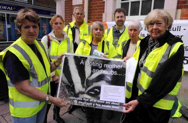 VACCINATIONS: Elizabeth James, right, and the Dorset Mammal Group protesting about badger culling in Dorchester