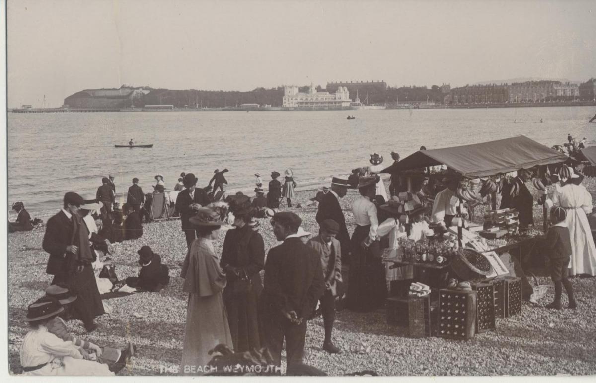 Food stalls on Weymouth Beach, believed to be 1910. PICTURE: BY ANDY HUTCHINGS.
